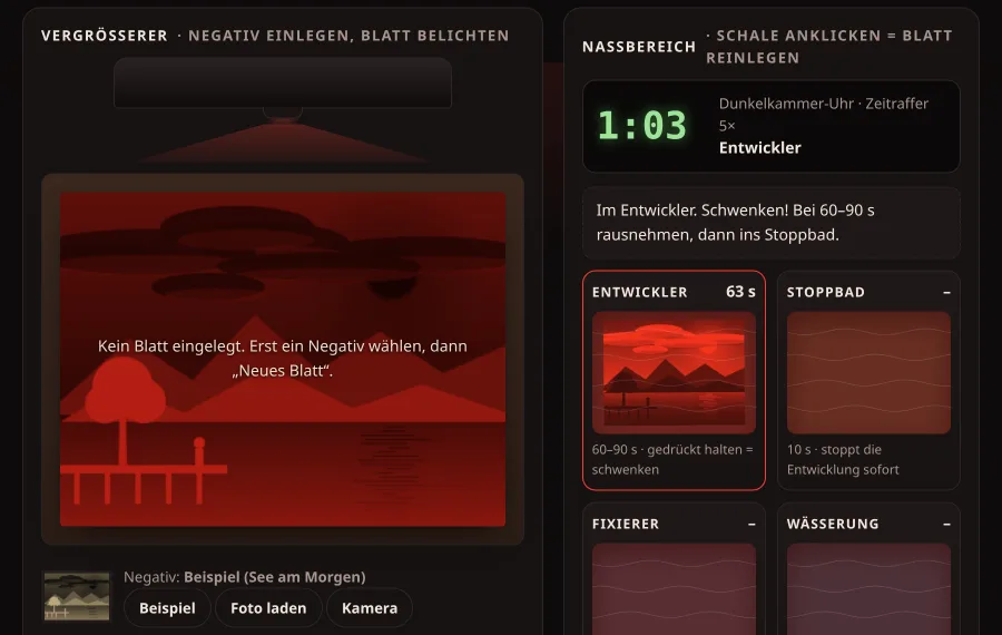 Die Dunkelkammer – spielbarer Abzug im Browser unter Rotlicht