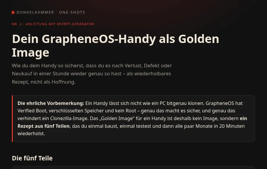 Golden Image fürs GrapheneOS-Handy – Anleitung mit Rezept-Generator